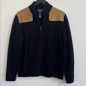 LAUREN RALPH LAUREN Full-Zip Cotton Commando Sweater Jacket Black L-P (EUC)
